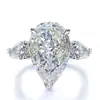 Anillo de moissanita de simulación con forma de pera de gota de agua para mujer, circonita en quilates, tres piedras, abierto, para boda, anillo de diamantes, venta al por mayor de fábrica