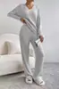 Traje Otoño e Invierno 2025 Transfronterizo Nuevo Hogar Moda Casual Pantalones Rectos Elegante Holgado Cuello en V Raya en Axila Conjunto de Dos Piezas