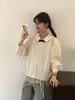 Corea del Sur Huevo Dongdaemun 2025 Nueva Camisa de Manga Larga para Mujer con Puntadas de Encaje y Cuello de Muñeca con Lazo
