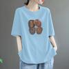 Camiseta Feminina Plus Size Verão Novo Design Algodão Puro Gola Redonda Slim Manga Curta Top Estilo Solto Cobrindo a Barriga Verão
