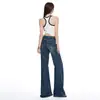 Naranja Juvenil # Jeans acampanados de tiro bajo, corte slim, para mujer, con diseño desgastado, pantalones de campana modernos y versátiles