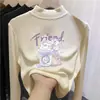 Nueva camiseta interior básica para niños con cuello semi-alto y forro polar, top elegante y cálido de manga larga con estampado de dibujos animados para niñas en otoño e invierno