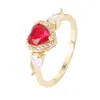 Anillo Romántico y Dulce con Circonita Incrustada en Forma de Corazón, Joyería Versátil de Alto Nivel en Cobre Puro para Mujer al por Mayor, Exclusivamente para Suministro Transfronterizo