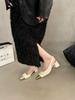 Salto Alto Francês Estilo Tweed para Mulheres 2025 Primavera e Verão Novo Sandálias de Salto Grosso Lantejoulas Fada com Bico de Saia