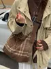 Bolso de Hombro a Cuadros para Mujer de Gran Capacidad Bolso de Lona Perezoso Bolso de Doble Cara para Viajero Mochila Escolar para Mujer