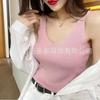 Chal de Tirantes Explosiones en Vivo para Mujer Ropa Interior Ropa Exterior de Punto Color Caramelo Cuatro Estaciones Camiseta Base Ajustada Elástica