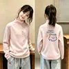 Camiseta Térmica de Fleece com Manga Longa para Meninas Infantil Primavera Outono Inverno Gola Alta Meia Camada de Base para Crianças Médias e Grandes Camiseta Estampada