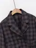 ZA Traje de Cuadros Retro Nuevo Transfronterizo Chaqueta con Solapa para Mujer Doble Botonadura Corta Holgada Manga Larga Ropa Exterior Casual para Viajes