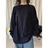 Principios de Primavera Nuevo Estilo Americano Simple y Relajado Camiseta Oversize de Manga Larga Ligera y Cómoda Silueta Top para Mujer