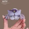 Pinza para el Cabello de Cristal Morado Mariposa Estilo Nuevo Coreano y Japonés para Mujer, Elegante Pinza de Tiburón para Recoger la Mitad del Cabello, Accesorio para el Cabello de Lujo Ligero