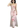Vestido de Malla Estampado Estilo Deseo Puro con Escote Profundo en V y Tirantes Finos para Mujer, Verano Ajustado al Cuerpo con Forro, Ceñido a la Cintura, Largo Tipo Sirena Bodycon