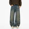 Jeans Lavados Vintage de Moda Callejera Cómodos con Salpicaduras de Pintura para Hombre, Pantalones Rectos Sueltos Estilo Americano