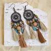 [Selección Premium] Pendientes Largos con Borlas Tejidas de Plumas Estilo Étnico Vintage para Mujer Pendientes Huecos de Gama Alta Bohemios