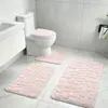 Conjunto de banheiro em fleece coral com padrão de pedrinhas, incluindo uma capa para assento de vaso sanitário e um tapete de banho antiderrapante, conjunto de três peças te'mu