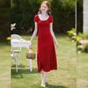 Vestido Largo de Mujer de Verano 25 Nuevo, Dulce y de Moda, con Cuello en U Microelástico Retro, Estampado de Lunares, Manga Corta, Ceñido a la Cintura
