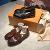 Nuevos Zapatos Mocasines de Cuero para Mujer, Serie Miu Zapatos de Moda Americana, Zapatos de Caña Baja con Hebilla de Cinturón, Zapatos de Corte Bajo Individuales, Zapatos Pequeños de Cuero
