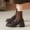 Mocassins Camélia para Mulheres 2026 Outono Novo Estilo Salto Grosso Aumentador de Altura Sapatos de Uma Sola Sapatos Pequenos de Couro Mocassins de Sola Grossa