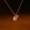 Collar de Concha de Perla Chapado en Plata de Ley S925 con Oro de 18K, Cadena Sencilla para Clavícula Estilo Francés con Colgante Único, Joyería Pequeña de Plata