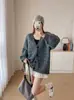 Suéter holgado Otoño/Invierno 2025 Estilo Coreano Elegante Cárdigan de Punto Chaqueta Rayada Moda Top de Otoño Estilo Perezoso
