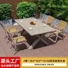 Patio Exterior Mesas y Sillas de Madera Plástica Anticorrosión Jardín Exterior Balcón al Aire Libre Ocio Impermeable Protección Solar Combinación de Mesa y Silla de Pizarra