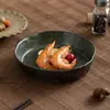Plato Cerámico Rústico de Fondo Ancho Estilo Wabi-sabi Plato de Cena Cerámico Retro Plato Plano Plato para Verduras Plato para Frutas Plato para Mariscos Emplatado de Cocina Occidental