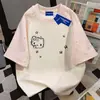 Camiseta de Manga Corta 100% Algodón Puro Estilo Callejero Lindo Pareja Dulce y Fresca Estrella para Mujer, Top Holgado de Retazos para Hombre
