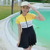 Maiô Infantil de Peça Única, Novo Estilo de Roupa de Banho Estilo Saia para Crianças Maiores, Shorts para Prevenir Exposição, Roupa de Banho para Fontes Termais