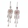 Aretes de Flor de Cuarzo Rosa con Circonia Super Brillante, Ganchos para Oreja con Borla Colgante de Flor, Aretes de Lujo Ligero de Alta Gama, Accesorios para Orejas Dulces para Mujer