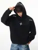 Han Lu Sudadera con Capucha de Textura Pesada Bordado de Letras Estilo High Street Americano para Hombre Otoño Marca de Tendencia Sudadera con Capucha Casual