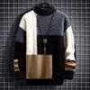 Bonito Jersey Nuevo para Hombre Otoño e Invierno Estilo Japonés Patchwork Engrosado Estilo Coreano Tendencia Jersey de Lana Camisa Base de Punto Hombre