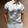 Polo Masculino de Nuevo Estilo Europeo y Americano Transfronterizo Estampado Digital 3D Moda Casual Camisa Polo de Manga Corta con Media Cremallera