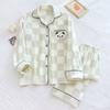 Conjunto de Pijama a Cuadros de Algodón Puro de Gasa para Pareja Primavera y Otoño, Panda Manga Larga Pantalón Largo, Ropa de Casa Adecuada para Usar Afuera