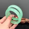 Pulseira bangle redonda de jadeíta verde-óleo translúcida, joia de jadeíta requintada para mulheres, acessório versátil, presente perfeito