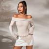 Moda Femenina Transfronteriza Europea y Americana Nueva para Otoño e Invierno 2026 Camiseta de Manga Larga Irregular sin Hombros, Top Elegante y Sexy sin Hombros
