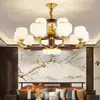 Candelabro largo de cinco capas color nogal estilo chino nuevo para comedor de villa, casa de construcción propia con techos altos, dúplex, lámpara de sala de estar con estética estilo Song