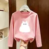 Camiseta de manga longa para meninas, algodão puro, para o outono, novo modelo 2026, blusa de outono infantil, blusa básica casual super fofa para meninas pequenas
