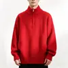 Suéter mezclado de media cremallera para hombre, otoño e invierno, estilo casual, tejido de punto de media cremallera, cuello alto, jersey holgado y elegante