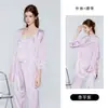 Conjunto de Tres Piezas Jacquard de Encaje Sexy con Rose, Camisola de Satén Acolchada, Pantalón Largo, Bata con Lazos 3896