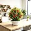Planta em Vaso com Flores Artificiais com 31 Grama de Primavera de Formato Oval Alto Rosas Chá, Decoração de Planta Verde Artificial Transfronteiriça, Flores Artificiais para Exibição na Sala de Estar