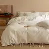 Juego de funda de edredón, sábana y sábana bajera de algodón de fibra larga de Xinjiang, teñido en hilo, jacquard, con amarres, grado A para maternidad e infancia, estilo hotel