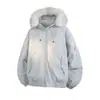 Jaqueta de algodão com capuz, oversized e moderna, estilo workwear, com gola grande de pelo, projetada para homens, perfeita para outono e inverno, oferecendo calor extra e um caimento solto.