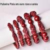 Pulseira Pixiu de Cinábrio Pulseira de Areia Dourada Roxa de Minério Bruto Joia Ano da Vida Esta Pulseira de Cinábrio Pixiu Duplo