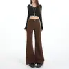 Jeans casuales de color café para mujer, elásticos, ligeramente acampanados, no ajustados, para primavera y otoño 2026, estilo americano, holgados, adelgazantes, pantalones de campana