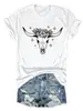 Amazon eBay tienda independiente moda casual para mujer patrón de cabeza de vaca flor estrella algodón manga corta camiseta camisa base para exportación