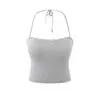 Conjunto de Dos Piezas: Top Tubo con Cuello de Corbata y Adorno de Encaje de Pestañas Dulce y Picante con Cárdigan de Manga Larga con Cuello en V Caído de un Botón