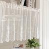 Cortina curta estilo coreano pastoral com borda inferior ondulada renda branca meia cortina cortina de porta cortina de gaze cortina divisória de cozinha estilo americano