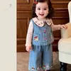 Conjunto de Ropa de Otoño para Niñas 2026 Nuevo Elegante Chaleco de Mezclilla y Pantalones para Bebés Niñas, Camisa de Muñeca Bordada Infantil Ropa Infantil de Moda