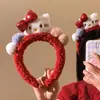 Linda Diadema de Felpa de Gatito con Lazo Rojo para Mujer Otoño e Invierno Diadema para Lavado Facial Diadema Navideña y de Año Nuevo