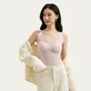 Chaleco Lyocell con cuello en V y encaje, hidratante y cálido 8890 ropa interior sin costuras para mujer, con forro polar añadido, engrosado y tirantes con copa fija