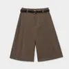 Calça Casual de Veludo ACME para Mulheres, Calça Cropped Plissada de Cintura Alta com Cinto, Calça Vintage de Corte Amplo 11982